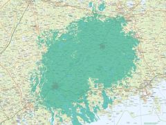 Kuvassa vaaleampi vihreä väri kuvaa normaalia 4G-/5G-peruspeittoa, ja tummempi vihreä erityisen nopeaa, 3,5 GHz:n taajuudella toimivaa 5G-verkkoa.