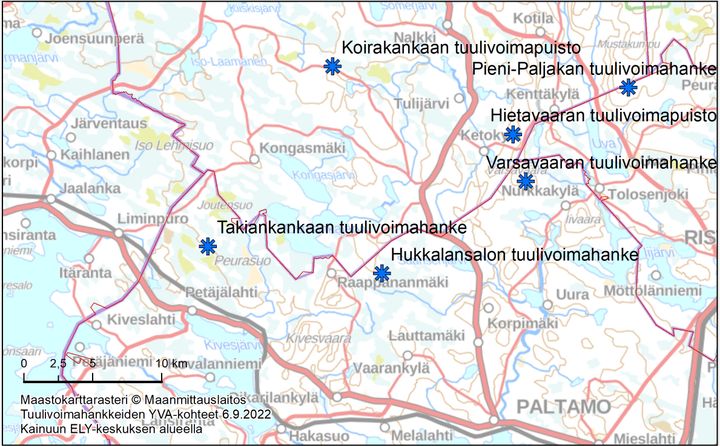 Takiankankaan-Hukkalansalon tuulivoimahanke sijaitsee Paltamon ja Puolangan kuntien alueella.