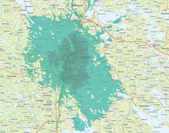 Kuvassa vaaleampi vihreä väri kuvaa normaalia 4G-/5G-peruspeittoa, ja tummempi vihreä erityisen nopeaa, 3,5 GHz:n taajuudella toimivaa 5G-verkkoa.