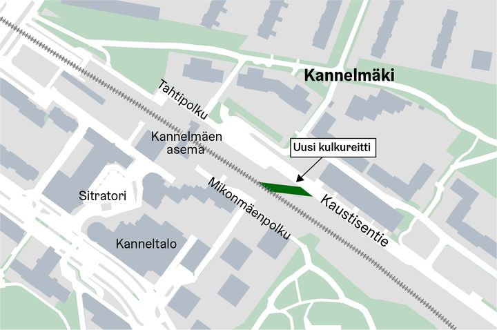 Kartta näyttää uuden kulkureitin sijoittumisen. Kuva: Kaupunkiympäristö