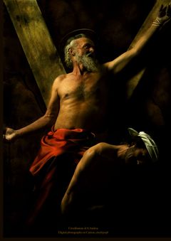 Andrea Angione: Pyhän Andreaksen ristiinnaulitseminen. Digitaalinen valokuva kankaalle, 180 x 126 cm