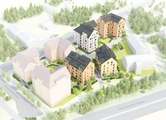 Havainnekuva Seminaarimäen alueelle nousevasta Aallonportin asuinkorttelista, jossa Lapti käynnistää talojen A (Alvar) ja B (Ainomaria) rakentamisen.
Talot F ja G valmistuvat loppuvuodesta 2018.