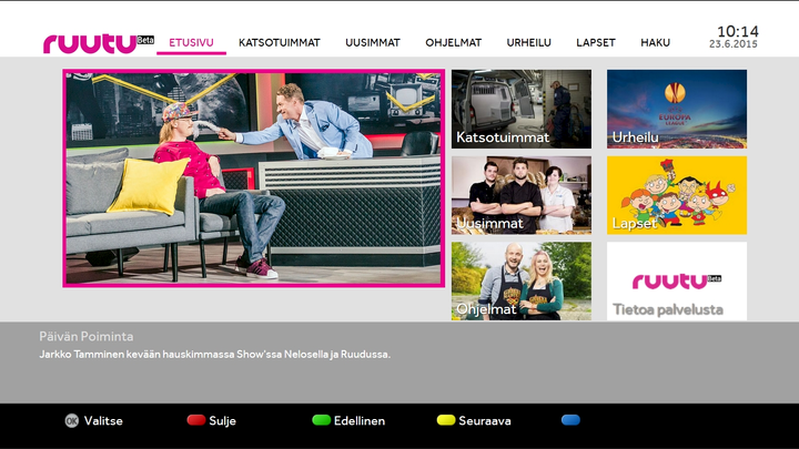 Nelonen Median Ruutu.fi:n näkymä antenni-tv:ssä.