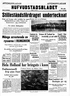 Aselevosta kerrottiin Hufvudstadsbladetin kolmannessa painoksessa 19.9.1944