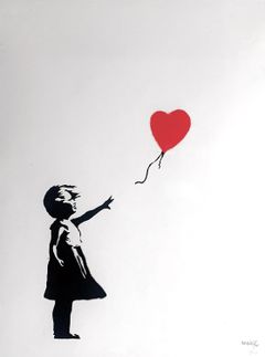 Banksy: Girl With Red Balloon, 2004, Serigrafia paperille, 66 x 50 cm. Yksityiskokoelma