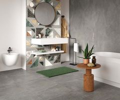 Helposti yhdisteltävässä Blend-laattamallistossa betonin, kiven ja marmorin pinnat yhdistyvät hienosti terrazzo-tyylin värikirjoon. Betonimainen ja kivenmukainen Blend Concrete Grey on ajattoman trendikäs valinta.