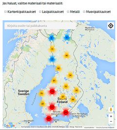 Rinkiin.fi -sivulta voit hakea lähimmän Rinki-ekopisteen karttahakulla.