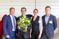 Kuvassa vasemmalta: Espoon kaupunginjohtaja Jukka Mäkelä, Espoo Ambassador 2019 Seppo Ikäheimo, Aalto-yliopiston provosti Kristiina Mäkelä ja Espoo Marketing Oy:n Director of Conventions & Tourism Miikka Valo