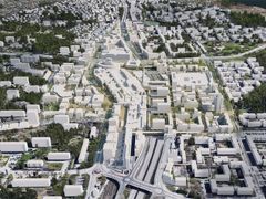 Ilmakuva Itä-Helsingin alueesta, voittajatyöstä JALAN JALOIN. Kuva: Arkkitehtitoimisto Harris–Kjisik ja VSU maisema-arkkitehdit.