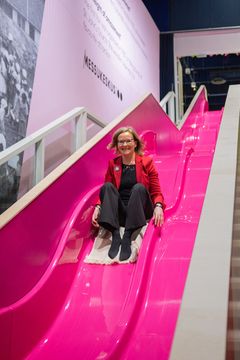 Managing Director Anni Vepsäläinen testing the slide.