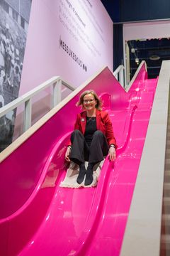 Managing Director Anni Vepsäläinen testing the slide.