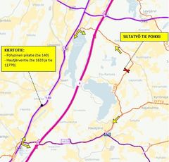 Kiertotie kulkee Hautjärventien (tie 1633 ja 11770) ja Pohjoisen pikatien (tie 140) kautta.