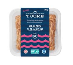 Saimaan Tuoreen kirjolohen jauheliha valmistetaan fileiden leikkuupaloista.