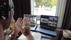 Film director Renny Harlin directing remotely at his home in London