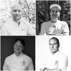 Suomen Bocuse d'Or -edustajapaikasta kaudelle 2020-2021 kilpailevat Mikko Kaukonen (kuva Santeri Stenvall), Kalle Tanner (kuva Oscar Granqvist) Erik Mansikka (kuva Antti Leino) ja Tommi Tuominen (kuva Lili Ermezei)