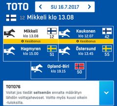 Ensi viikonloppuna ravataan Mikkelissä St Michel ja pelataan Toto76-peli.