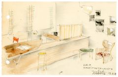 Perspective sketch for Suomen Matkailijayhdistys office in 1939. Drawing archive of Alvar Aalto Foundation.