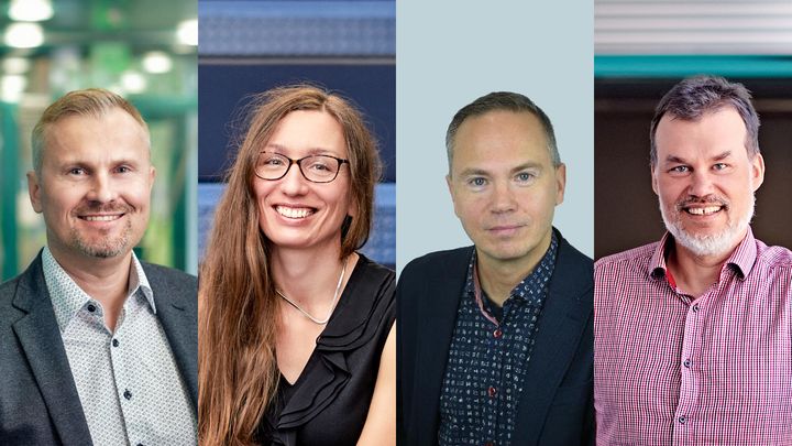 Oulun yliopiston professorit Mika Ylianttila, Julia Jäkel, Kari-Pekka Heikkinen ja Antti Tölli pitävät juhlaluentonsa 24.4. Linnanmaan kampuksella.