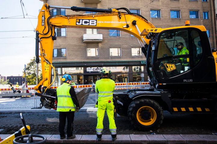 Tampereen ratikkatyömaa Hämeenkadulla toukokuussa 2019. Kuva: Jonne Renvall / Tampereen yliopisto.