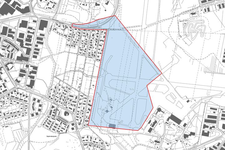 Startbanskvarterens planeringsområde på kartan.