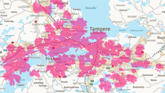 Kuva: DNA:n 5G-peittokartta, www.dna.fi/5G