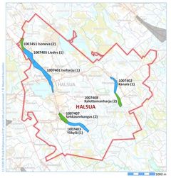 Karttakuva Halsuan pohjavesialueiden sijainnista.