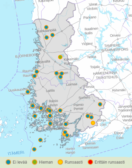 Leväseurannan havainnot viikolla 40/2020 ©Maanmittauslaitos, Järvi-meriwiki