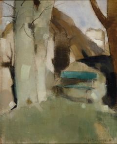 Helene Schjerfbeck: Varjo muurilla (Vihreä penkki) (1927–1928). Kansallisgalleria / Ateneumin taidemuseo, kokoelma Sihtola. Kuva: Kansallisgalleria / Janne Mäkinen.