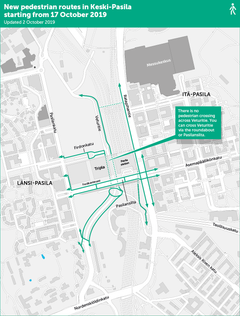 New pedestrian routes in Pasila from 17 October.