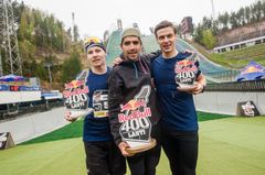 Miesten sarjan top 3: Martin Kozelj (kesk), Juho veikkolainen (vas), Han Hendrik Piho (oik) Photocredit: Red Bull Content Pool / Victor Engström