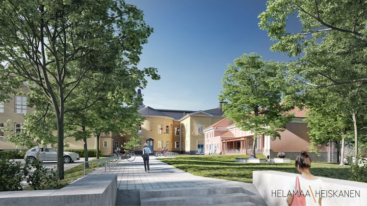Oulun Lyseon lukion peruskorjaus valmistuu syksyksi 2023. Havainnekuva: Arkkitehtitoimisto Helamaa & Heiskanen
