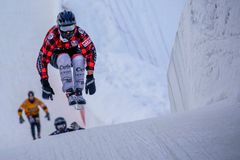 Steven Cox of Canada leads ahead of Robert Grochowicz of Poland, Florian Graf of Austria and Gabriel Andre of Canada during the Last Chance Qualifier at the fifth stage of the ATSX Ice Cross Downhill World Championship at the Red Bull Crashed Ice in Jyvaskyla, Finland on February 1, 2019.
Photocredit: Red Bull Content Pool / Daniel Grund