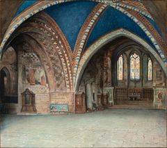 Werner von Hausen: Interior from San Francesco in Assisi, 1899, crayon and opaque watercolor, 57 x 64 cm. Turku Art Museum. Photo: Vesa Aaltonen.