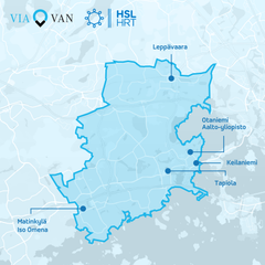 Kutsukyytimatkojen suosituimmat alku- ja päätepisteet