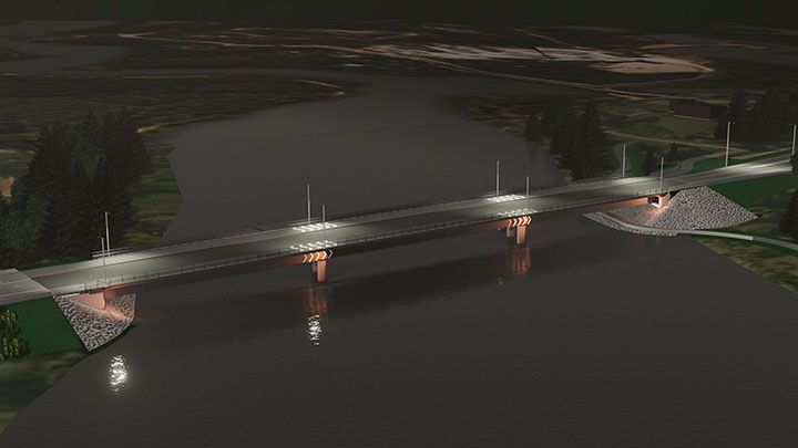 Havainnekuva Jeesiöjoen uudesta sillasta. Kuva on vapaasti käytettävissä.