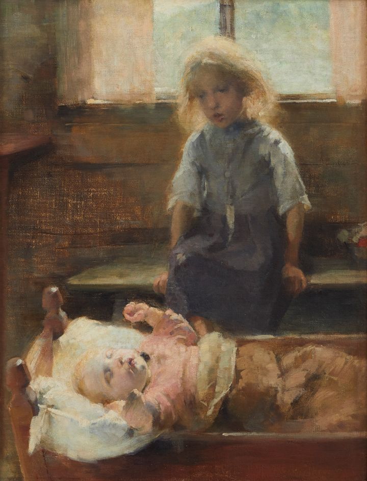 Helene Shjerfbeck, Kehtolaulu, öljy kankaalle, 1893. Lauri ja Lasse Reitzin säätiö. Kuva Jussi Koivunen. 
Teos on näytteillä 8.3.-1.9.2019 Einar Ilmonin näyttelyssä Kimmo Pyykkö -taidemuseossa.