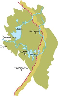 Koitajoen valuma-alueen kartta.