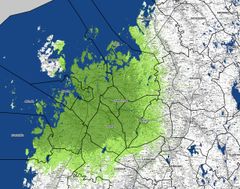 DNA:n antenniverkon Vaasan lähettimen (Klemettilä) näkyvyysalue