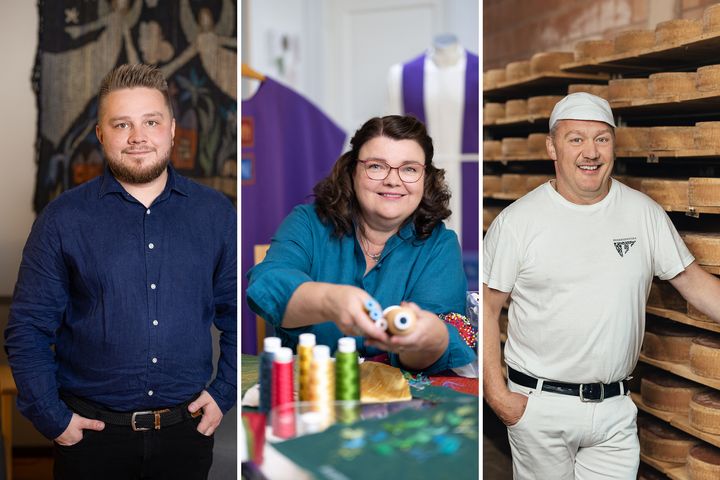 Vuoden nuori yrittäjä Samuli Mattila (vasemmalla), vuoden yksinyrittäjä Helena Vaari-Silventoinen ja vuoden maahan muuttanut yrittäjä Peter Dörig. Kuvat: Satu Mali.