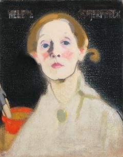 Helene Schjerfbeckin omakuva mustalla taustalla vuodelta 1915.