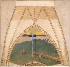 Photo of Akseli Gallen-Kallelas artwork Heathendom and Christendom, sketch for the cupola frescoes of the Finnish Pavilion at the 1900 Paris World’s Fair