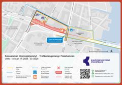 Kalasataman alueen liikennejärjestelyt kartalla.