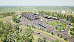 Havainnekuva Vaaralaan tulevasta raitiovaunuvarikosta. Kuva: AFRY Finland Oy