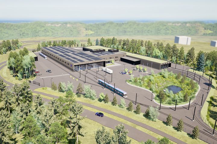 Havainnekuva Vaaralan raitiovaunuvarikosta.