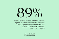 89 % suomalaisista katsoo, että kunnissa ja hyvinvointialueilla tuotetut palvelut ovat arjen toimivuuden kannalta tärkeitä tai erittäin tärkeitä.