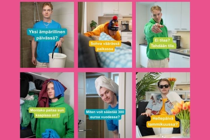 Arjen%20ilmastoteot%20-lyhytvideoiden%20kansikuvia%2C%20joissa%20tekstit%3A%20Yksi%20%E4mp%E4rillinen%20p%E4iv%E4ss%E4%3F%2C%20Sohva%20v%E4%E4r%E4ss%E4%20paikassa.%20Ei%20tilaa%3F%20Tehd%E4%E4n%20tila.%20Montako%20paitaa%20sun%20kaapissa%20on%3F%20Miten%20voit%20s%E4%E4st%E4%E4%20300%20euroa%20vuodessa%3F%20Hellep%E4iv%E4%20tammikuussa%3F