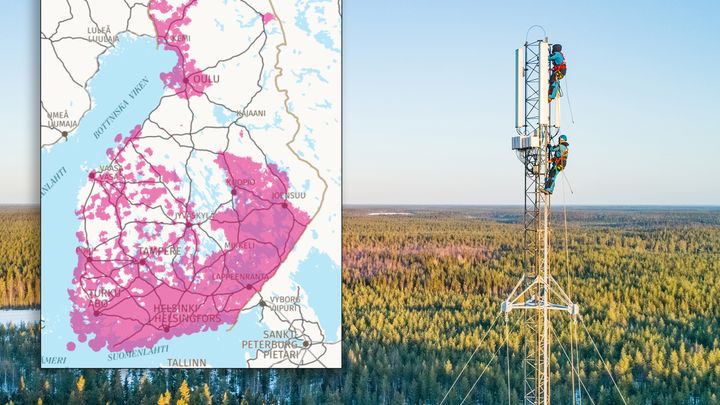 Although the pace of DNA’s 5G construction is unchanged, the growth in population coverage will slow as work shifts more and more into less densely populated areas. The picture shows DNA's 5G coverage in November 2023.