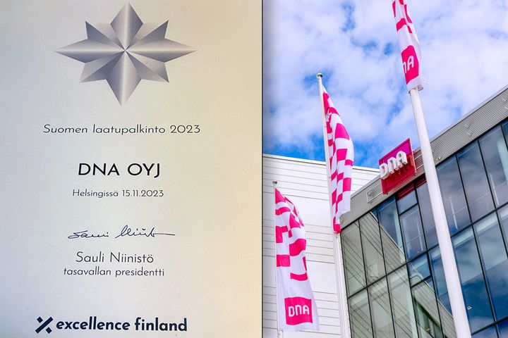 DNA voitti Suomen laatupalkinnon tunnustuksena erinomaisuudesta ja kestävän kilpailukyvyn rakentamisesta.
