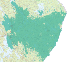 Kontiolahti, Ilomantsi. Kuvassa vaaleampi vihreä väri kuvaa normaalia 4G-/5G-peruspeittoa, ja tummempi vihreä erityisen nopeaa, 3,5 GHz:n taajuudella toimivaa 5G-verkkoa.