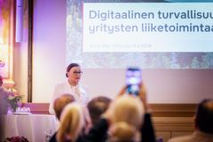 Anna-Mari Ylihurula, DNA's Senior Vice President, Corporate Business at DNA's event "Cyber Resilience Secures Business" on 14 March 2024.